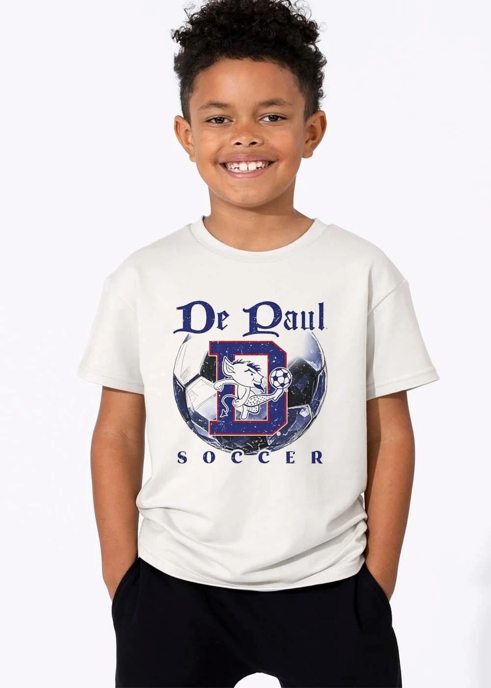 Depaul Blue Demons NCAA Soccer Mascot Kicking Ball Distressed Graphic shirt