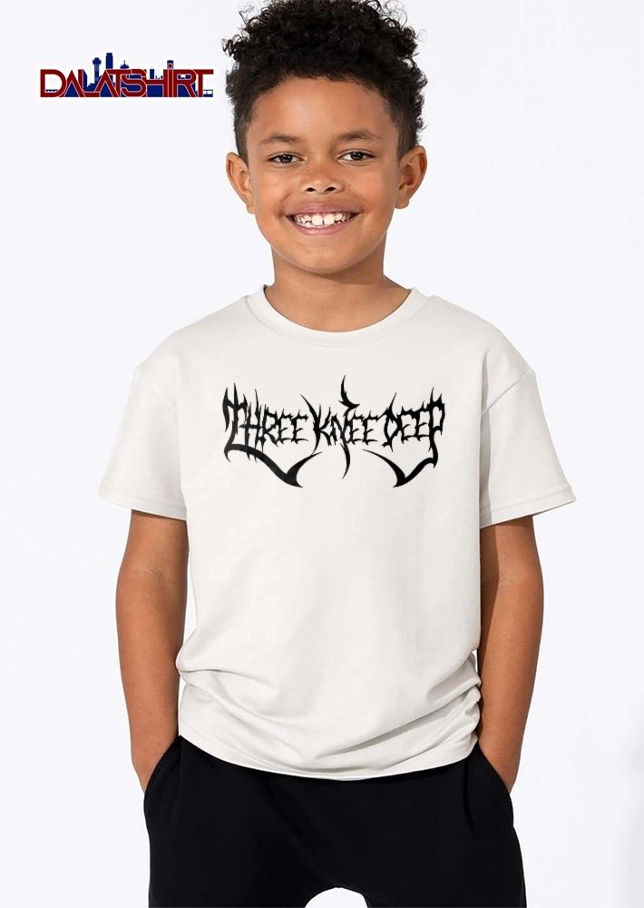 Three Knee Deep Spiky Heavy Metal Band Typography Logo Black White shirt