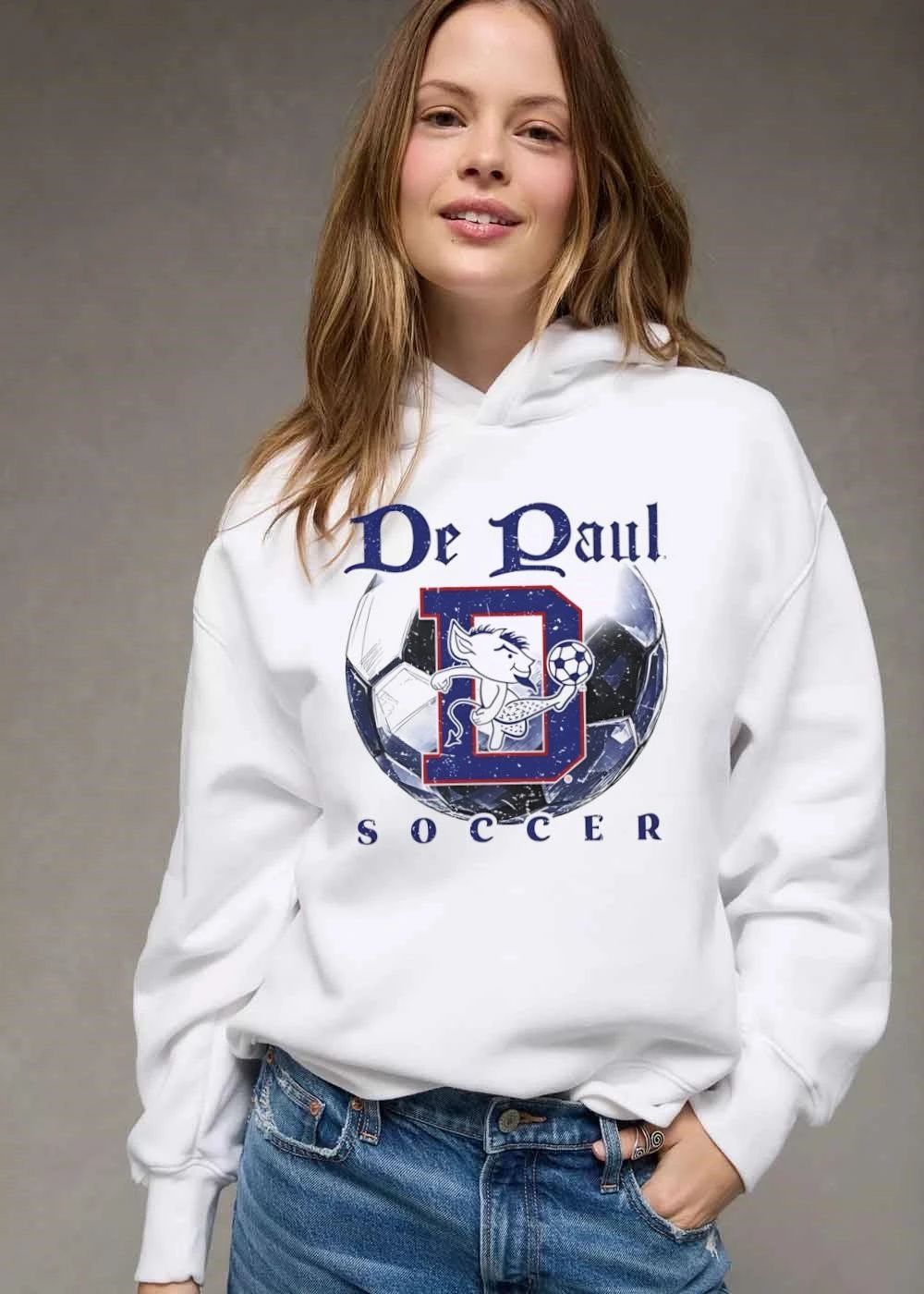 Depaul Blue Demons NCAA Soccer Mascot Kicking Ball Distressed Graphic shirt