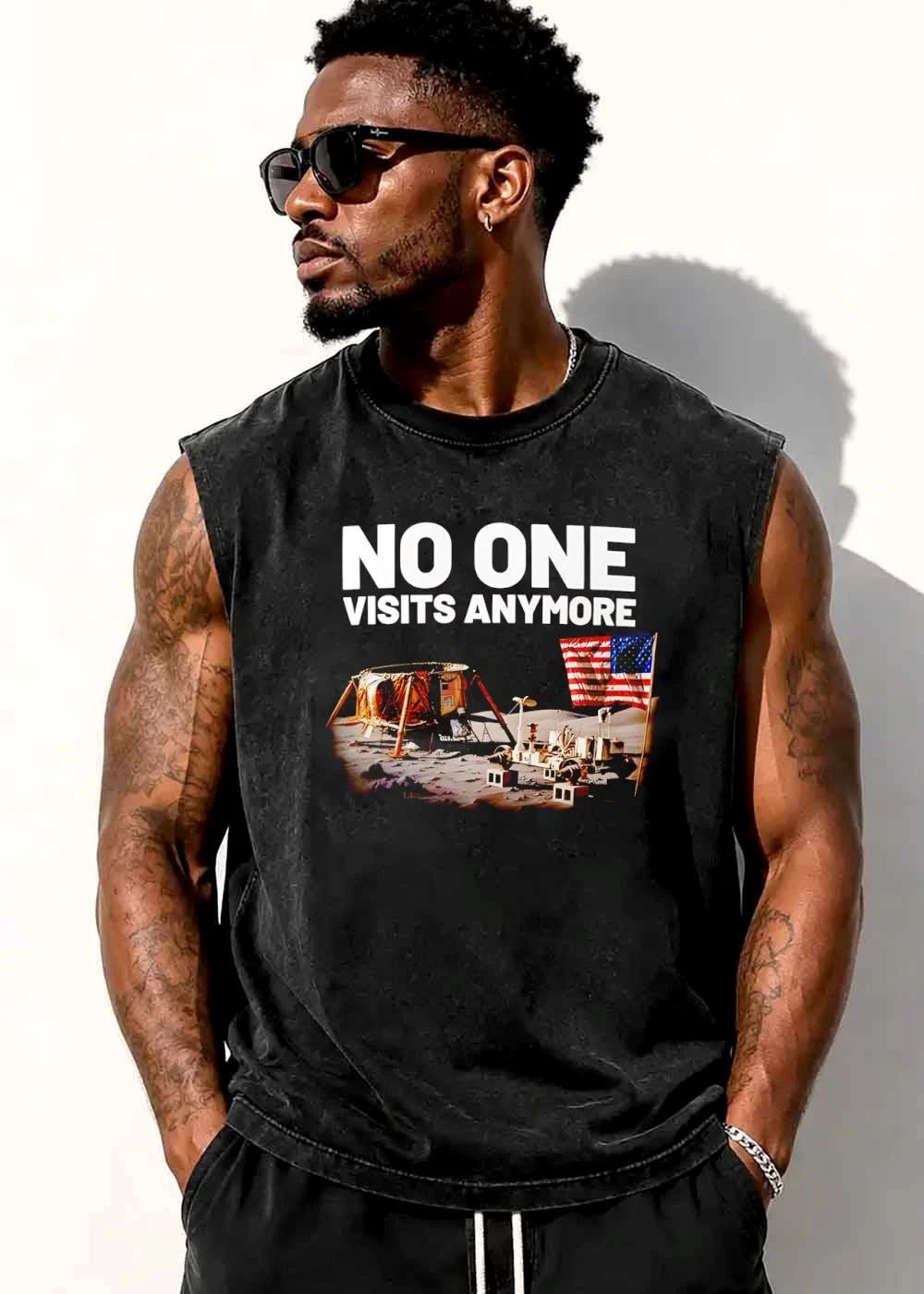 No One Visits Anymore Lunar Rover Cinder Blocks American Flag shirt