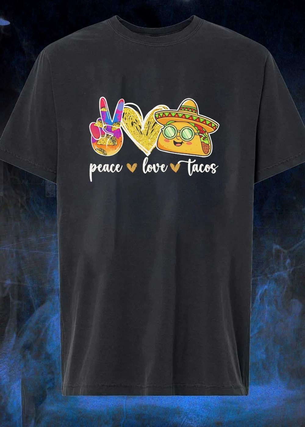 Peace Love Tacos Symbol Heart Sombrero Emoji Food Graphic T-Shirt