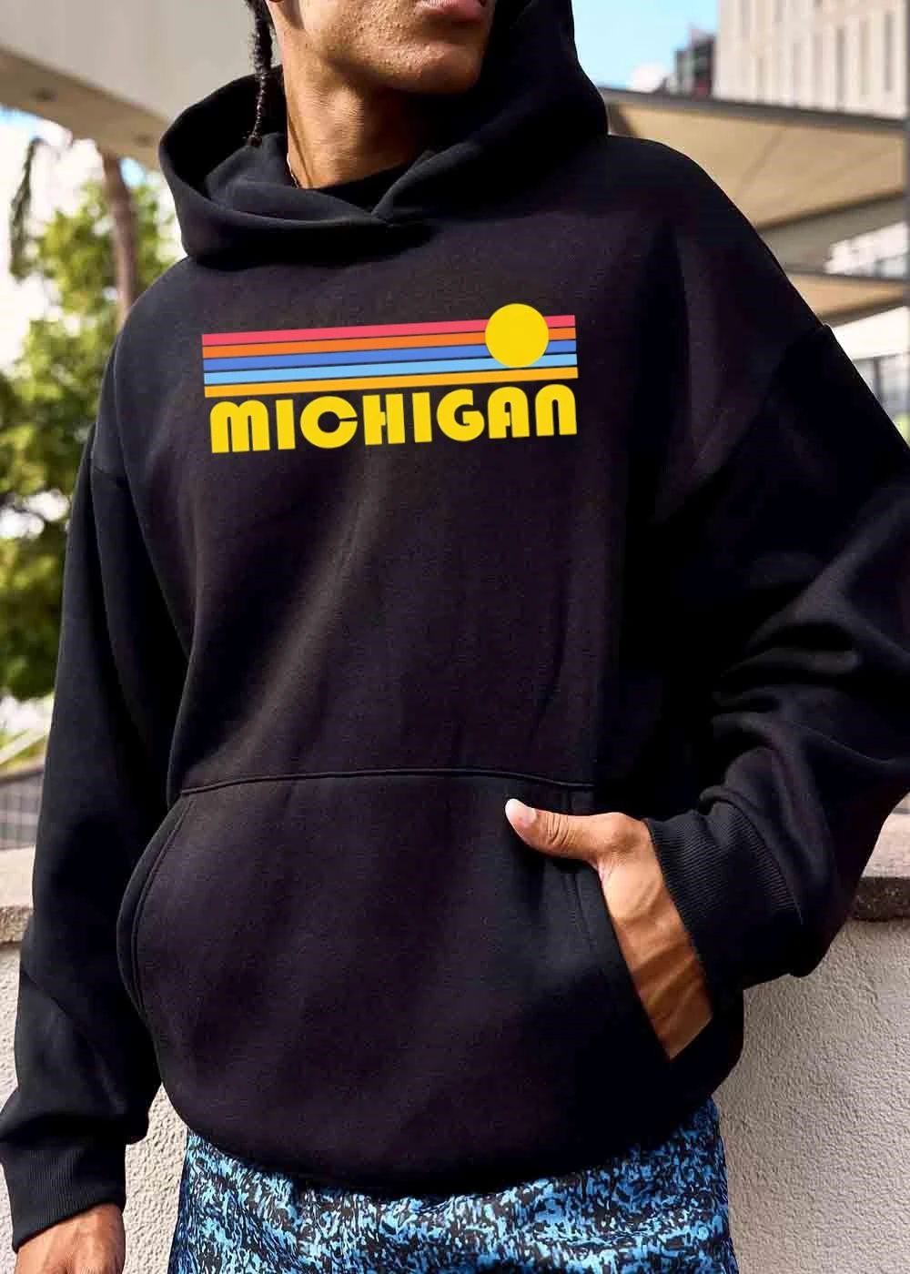 Michigan Retro Sunset Horizontal Colorful Stripes Yellow Sun shirt