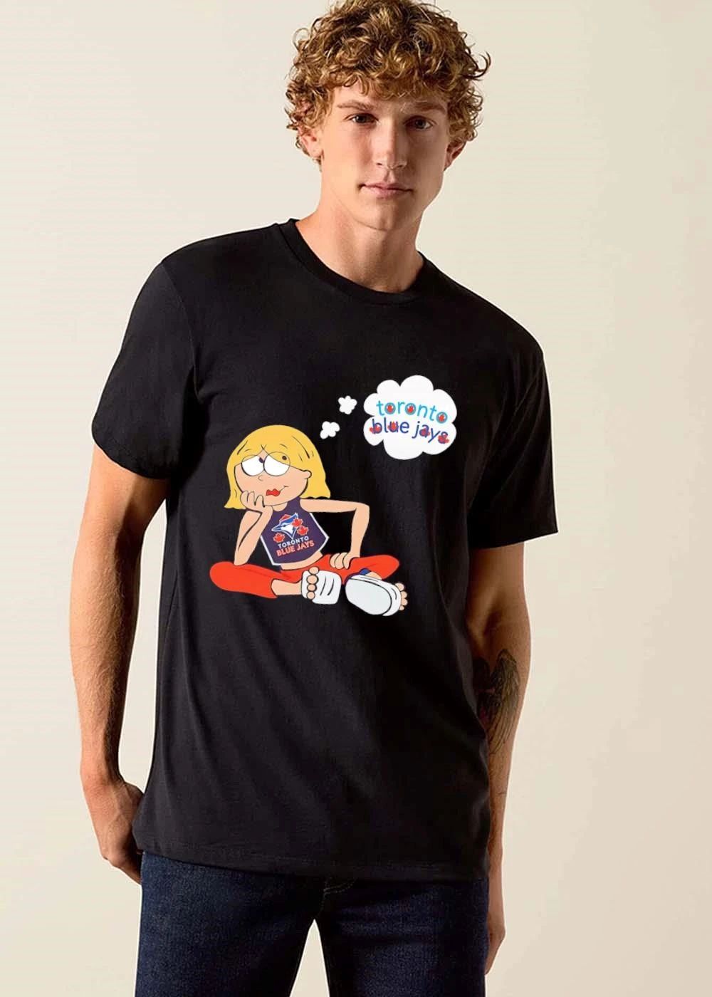 Toronto Blue Jays MLB Blonde Cartoon Girl Sitting Thought Bubble shirt