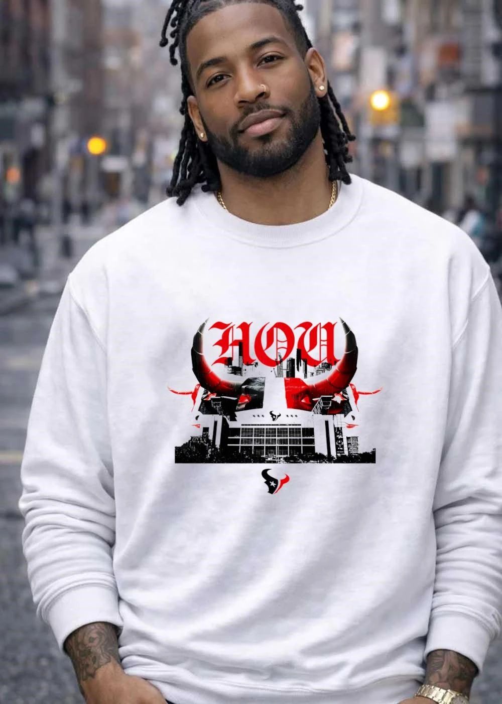 HOU Houston Texans Logo Skyline Bull Horns T-Shirt
