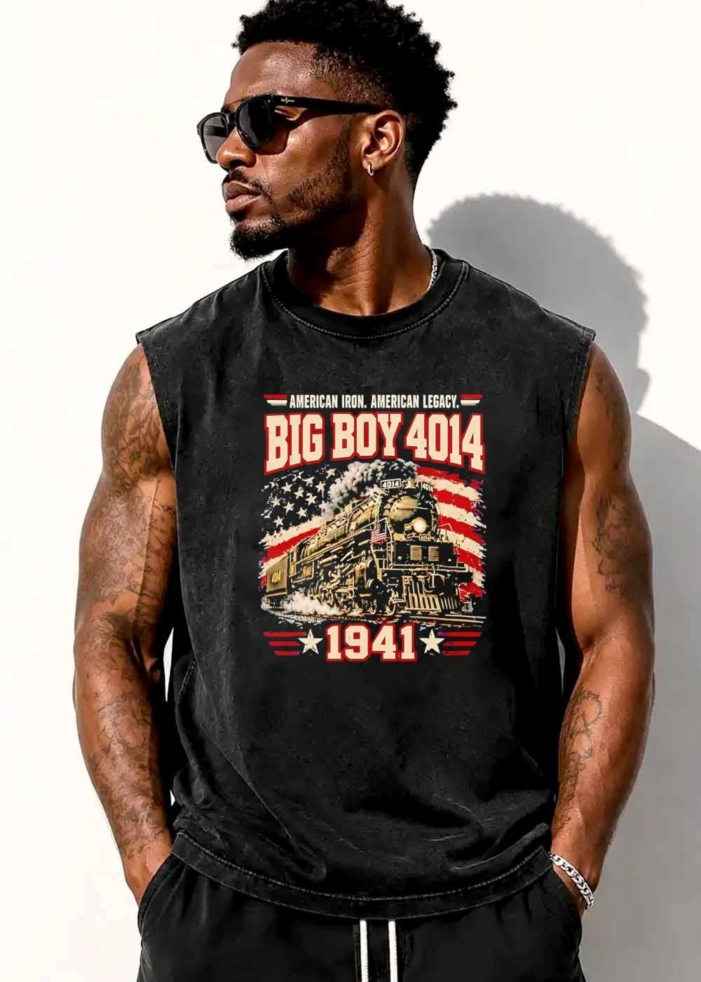American Iron Legacy Big Boy 4014 1941 Distressed Steam Locomotive US Flag shirt