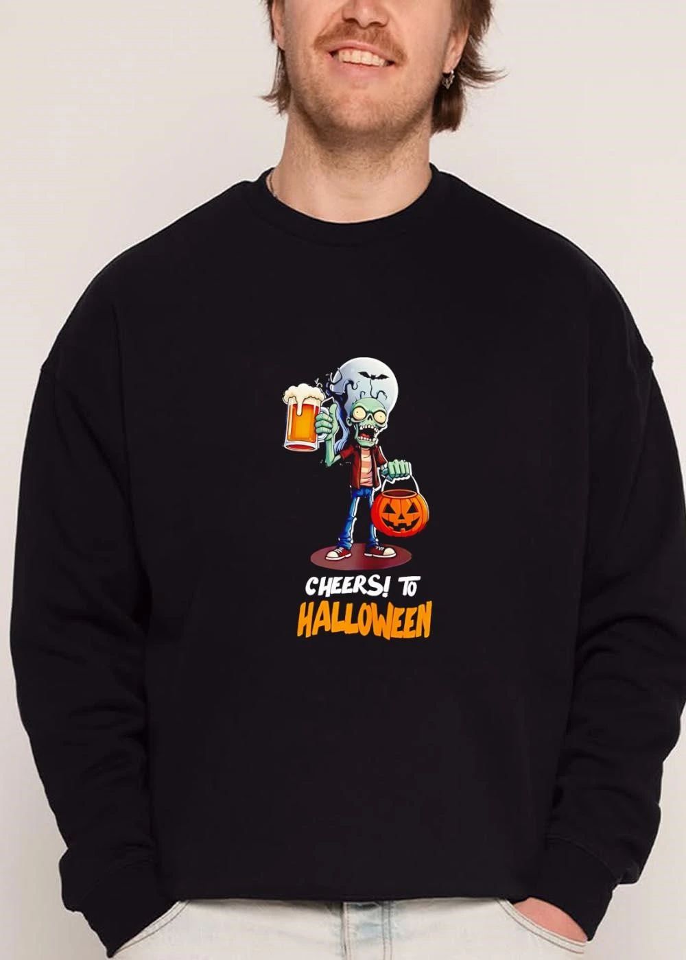 Cheers To Halloween Cartoon Zombie Holding Beer Mug Pumpkin Basket shirt