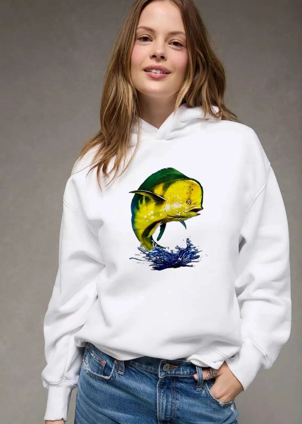Bright Yellow Green Mahi Jumping Splashing Blue Water shirt