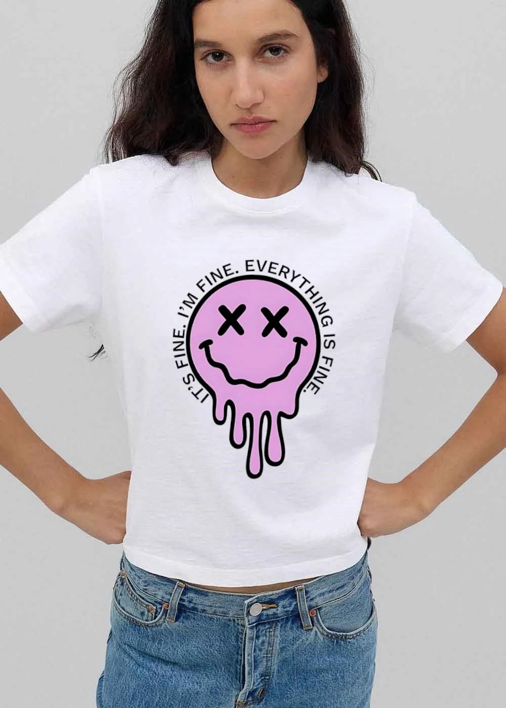 Its Fine Im Everything Is Pink Melting Dripping Smiley Face shirt