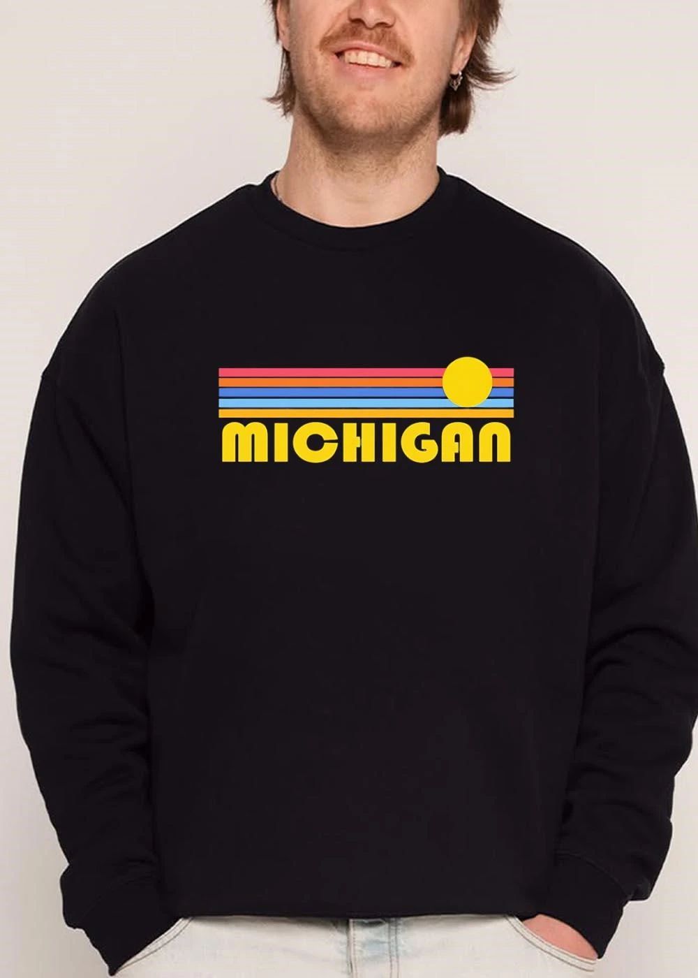 Michigan Retro Sunset Horizontal Colorful Stripes Yellow Sun shirt