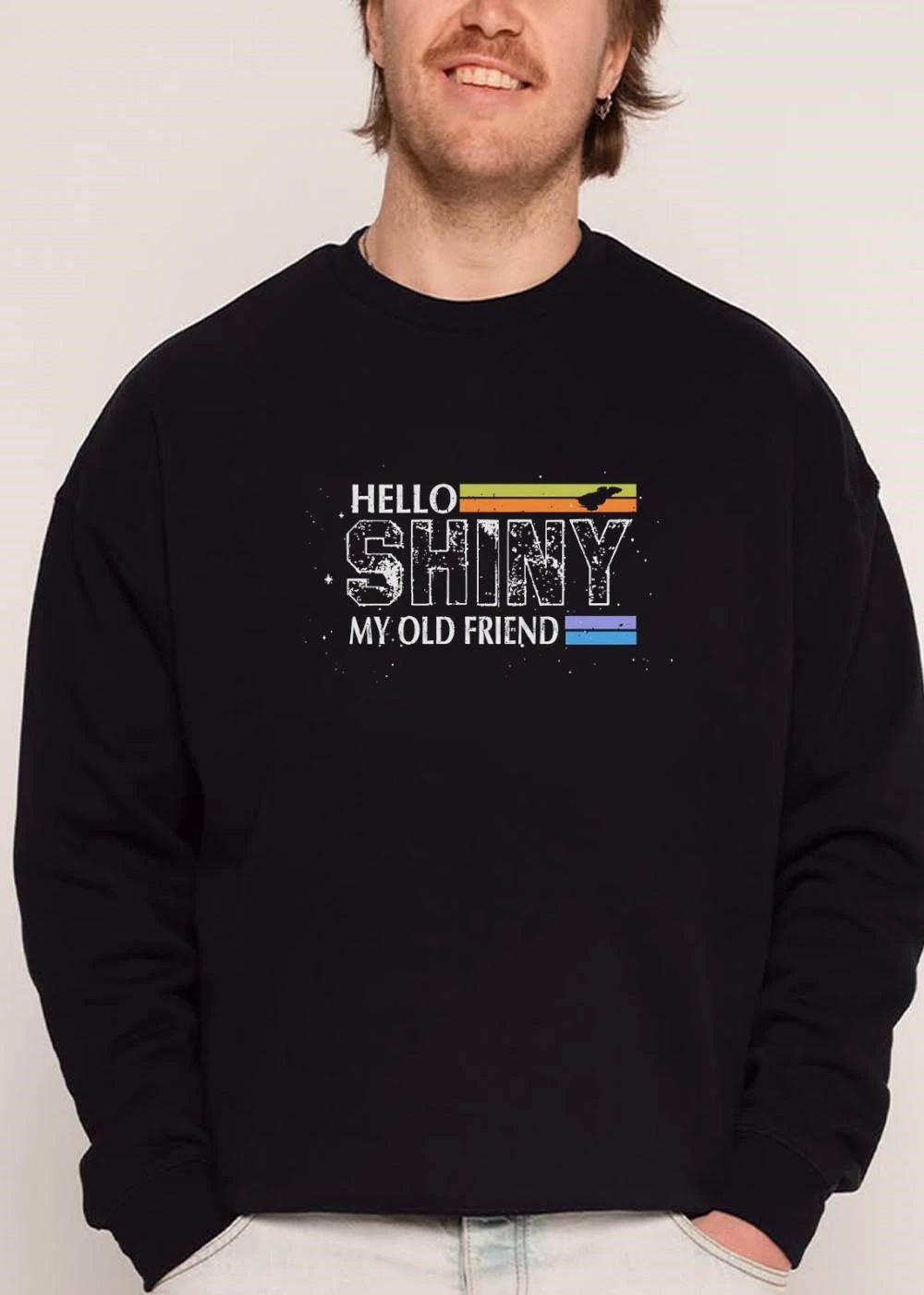 Hello Shiny My Old Friend Spaceship Silhouette Retro Stripes Distressed shirt