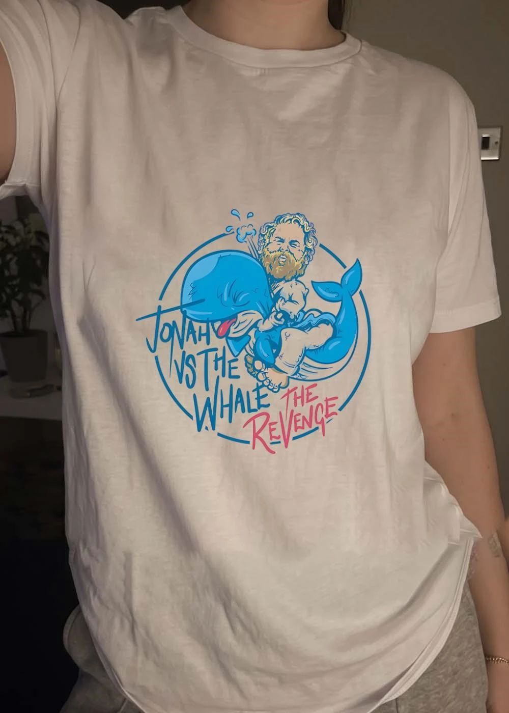Jonah Vs The Whale Revenge Cartoon Bearded Man Grappling Blue Creature shirt