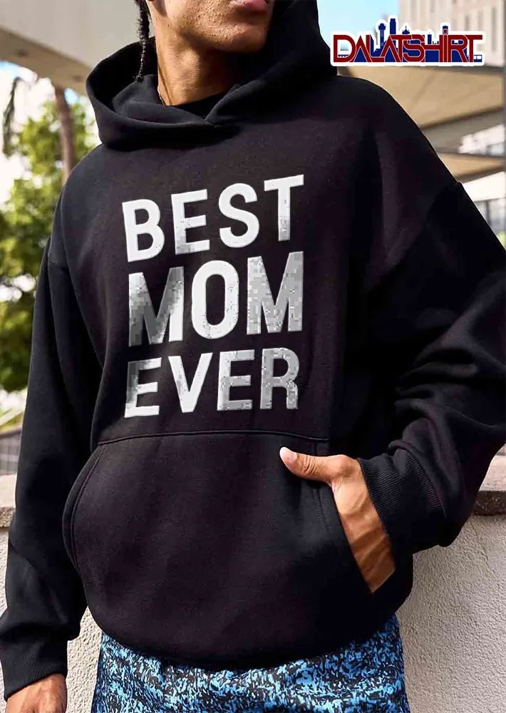 Mom Ever White Stacked Sans Serif Bold Lettering Black Background shirt