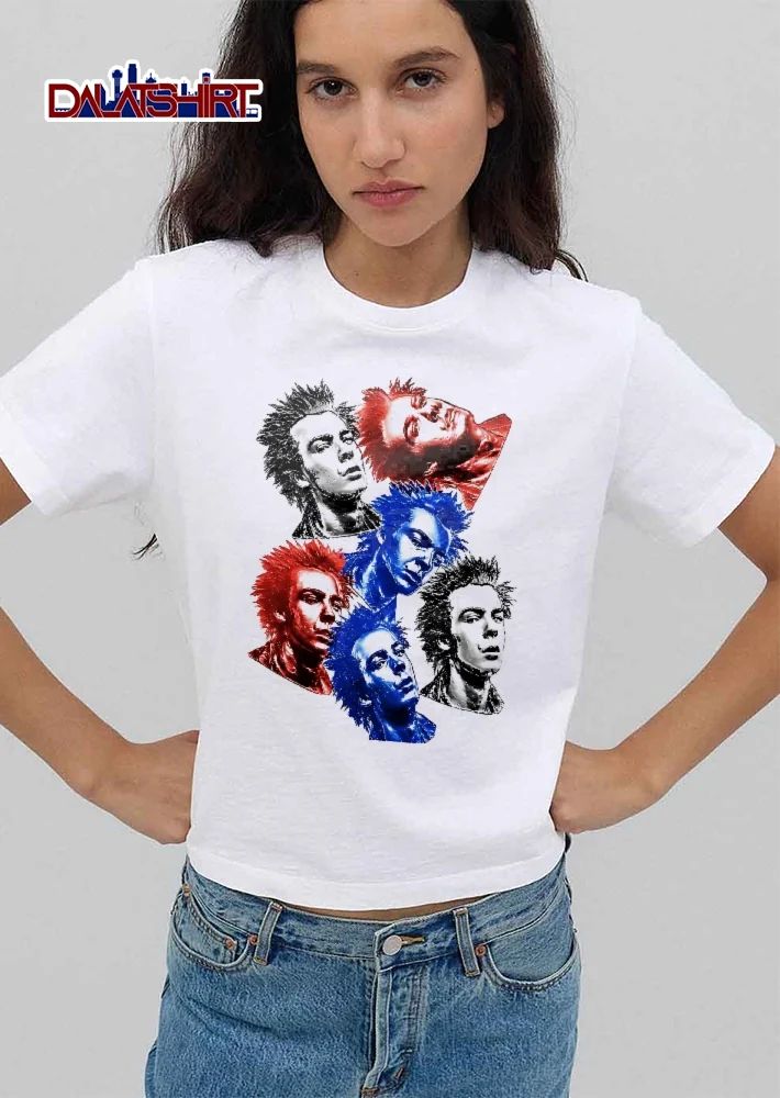 Spiky Hair Red Blue Sid Vicious Pop Art Punk Rocker Portrait Collage shirt