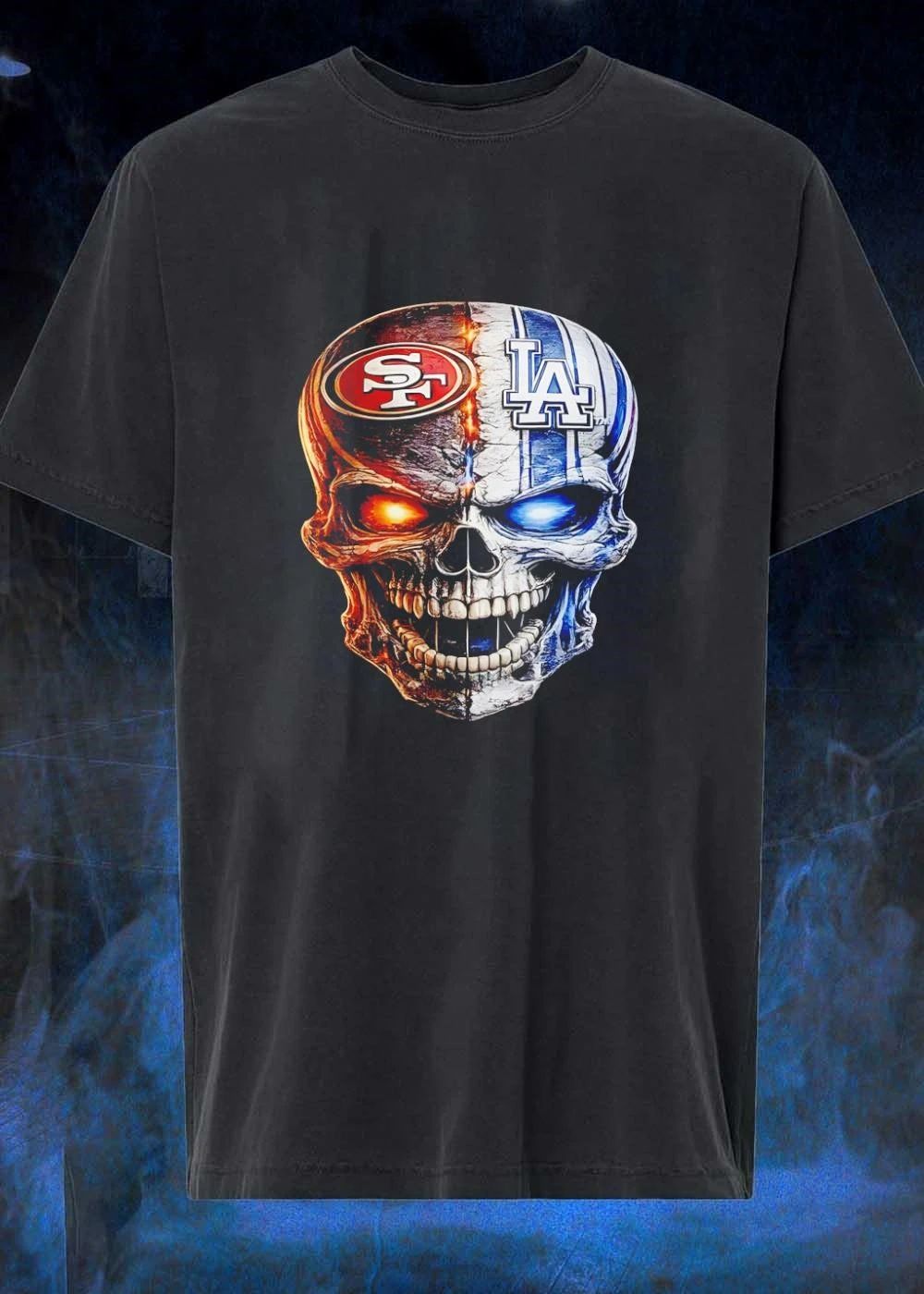 SF 49ers LA Dodgers Split Face Skull T-Shirt