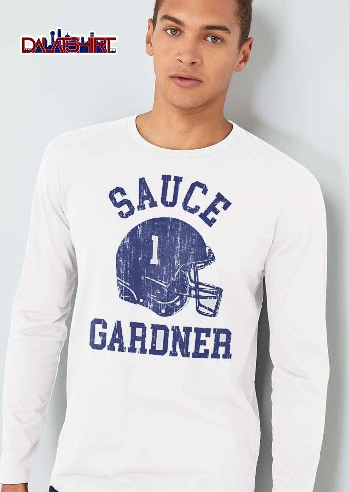 Sauce Gardner Distressed Vintage Blue Football Helmet Number 1 shirt