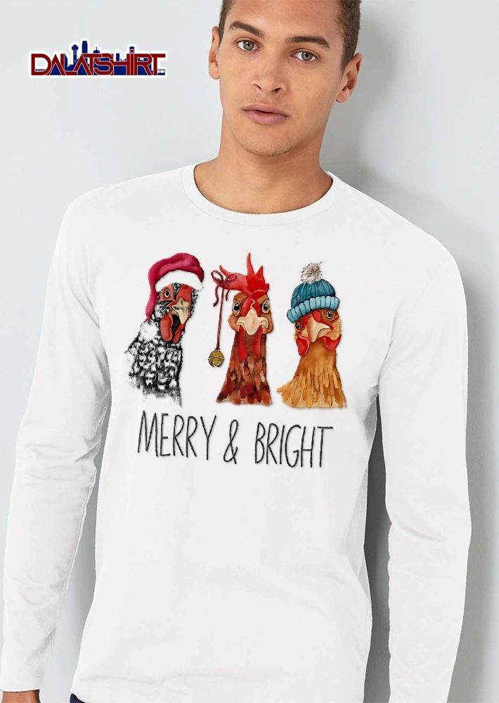 Merry And Bright Watercolor Chickens Santa Hat Beanie Bell shirt