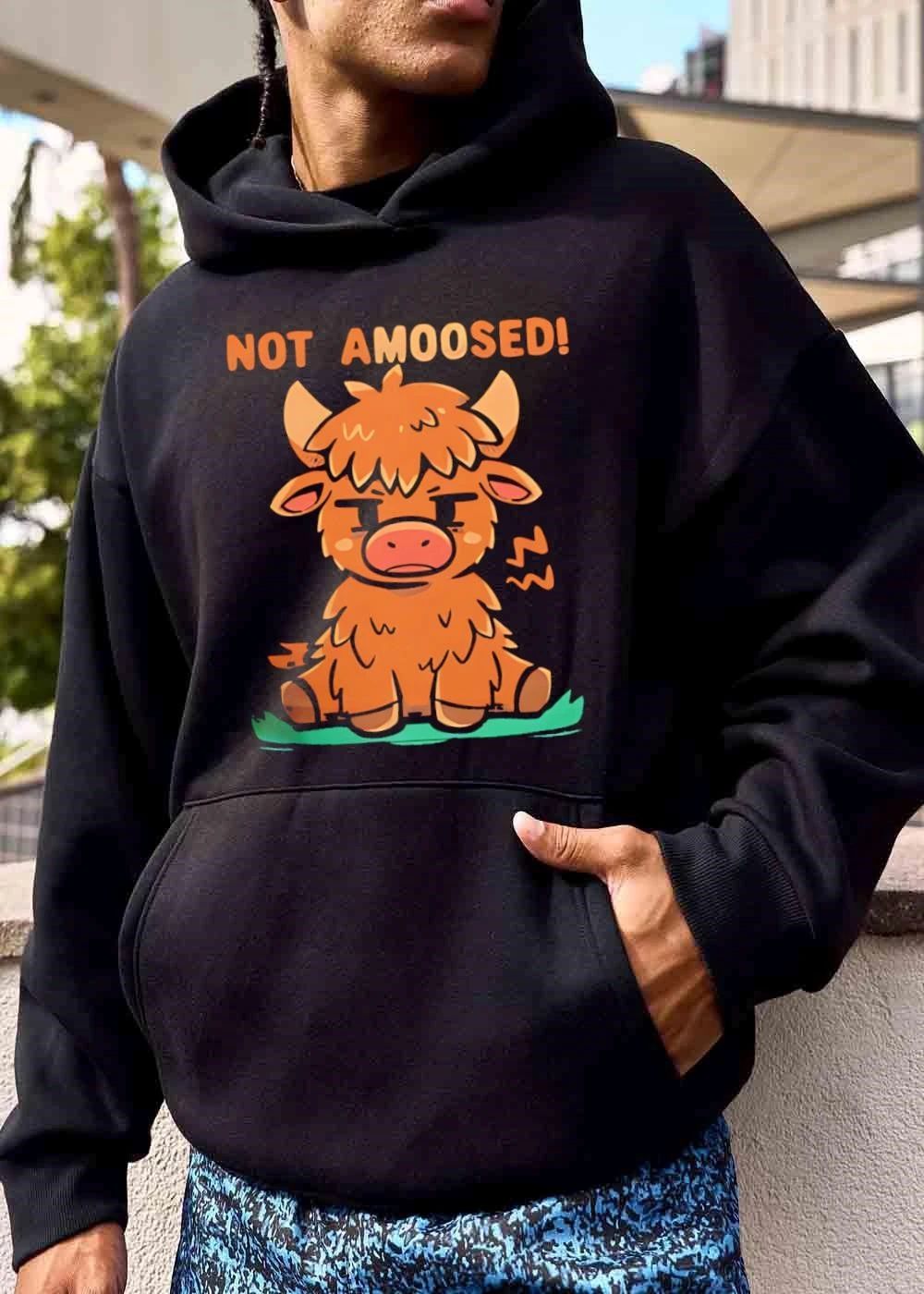 Not Amoosed Cartoon Annoyed Fluffy Highland Cow Sitting shirt