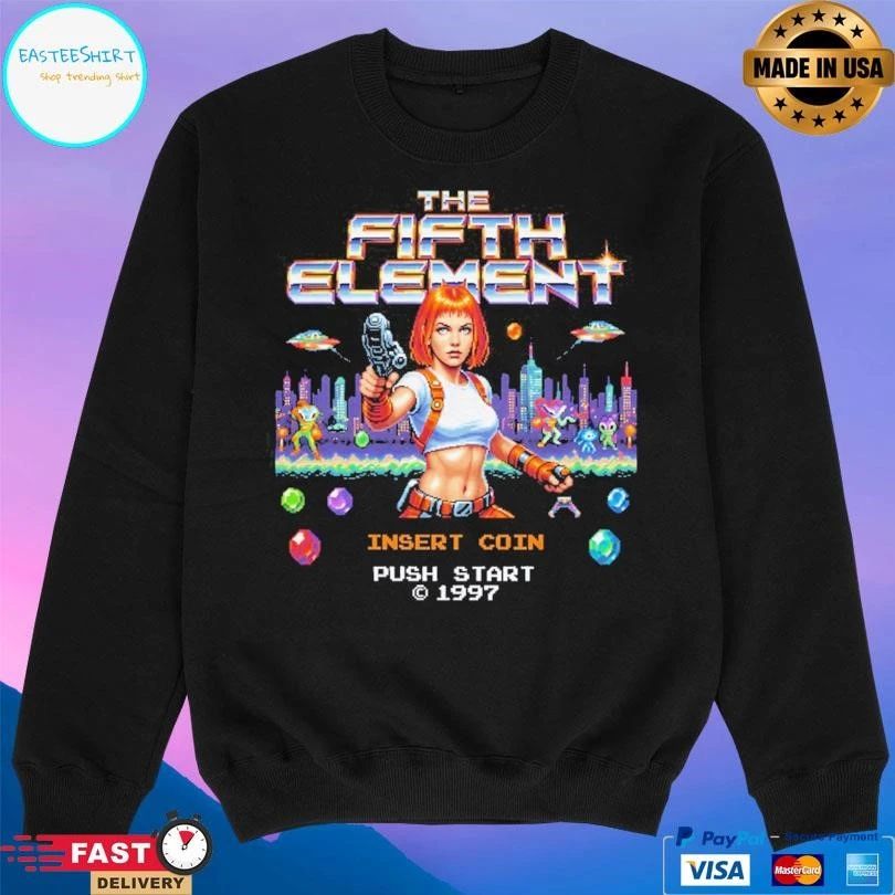 The Fifth Element Insert Coin Push Start 1997 8-bit T-shirts