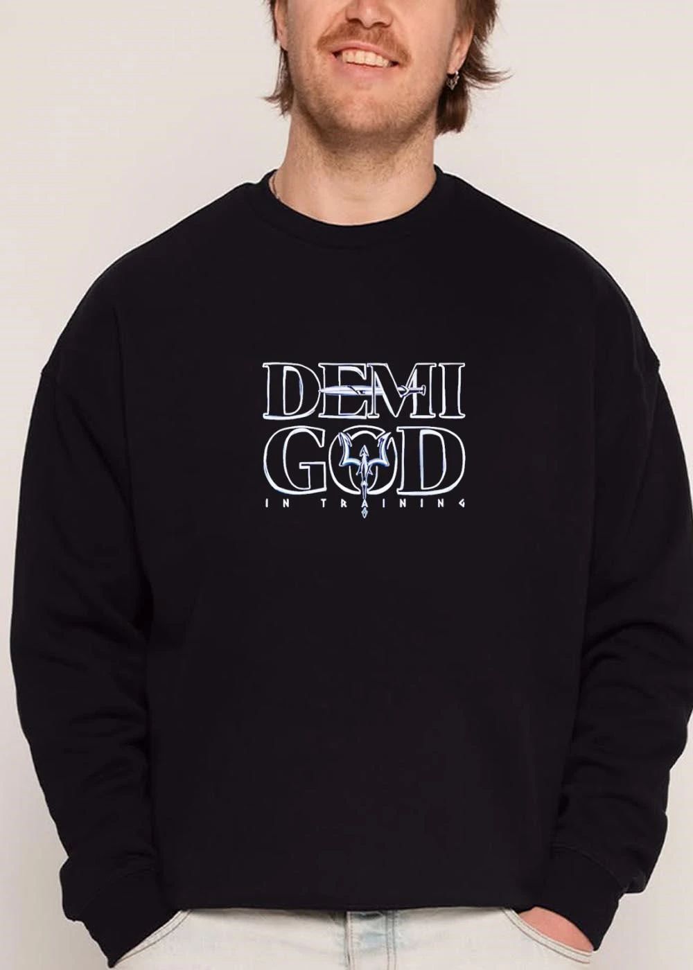 Demi God In Training Silver Metallic Font Sword Trident shirt