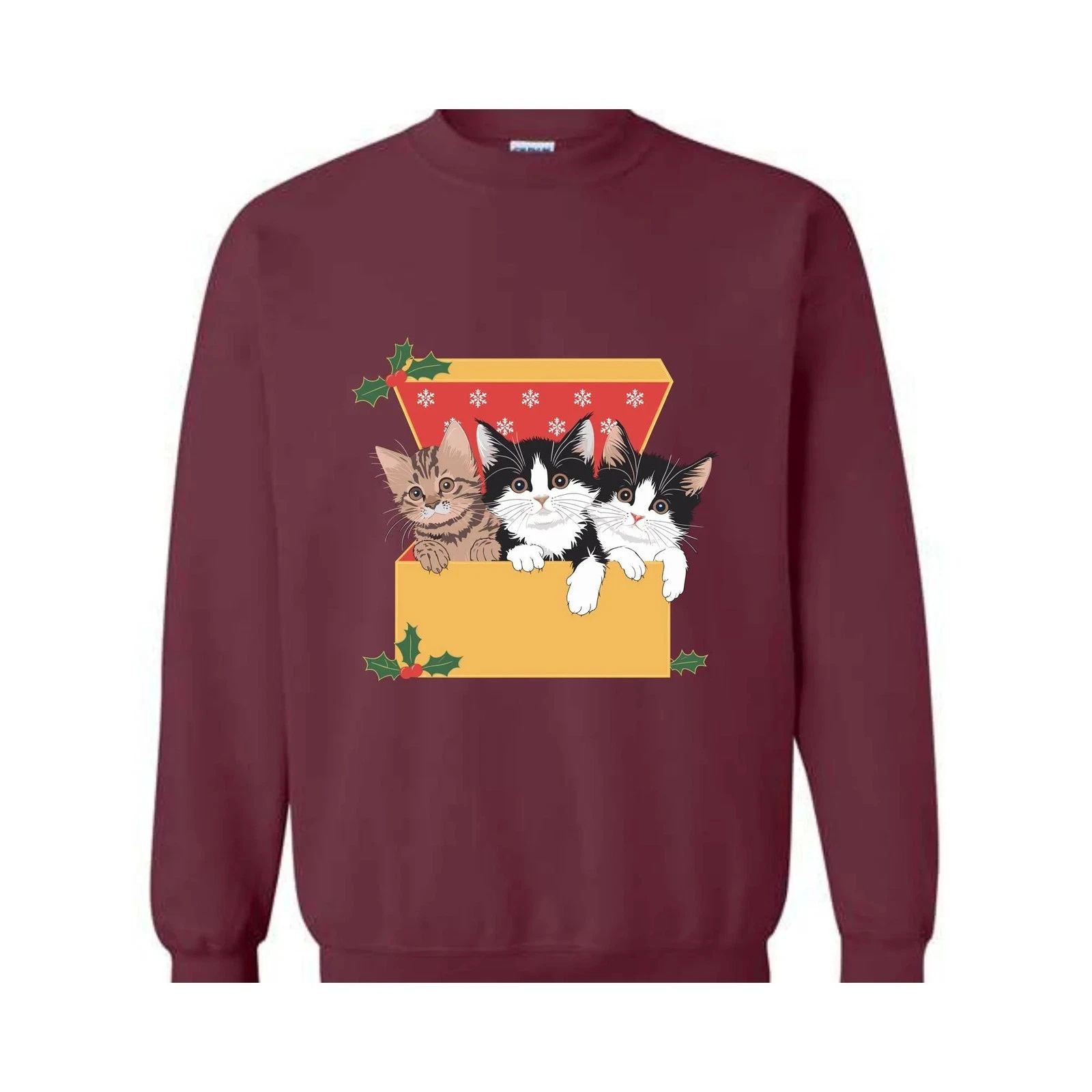 Cute Cat Christmas Sweatshirt, 90s Cat Christmas Hoodie, Retro Christmas Gift, F