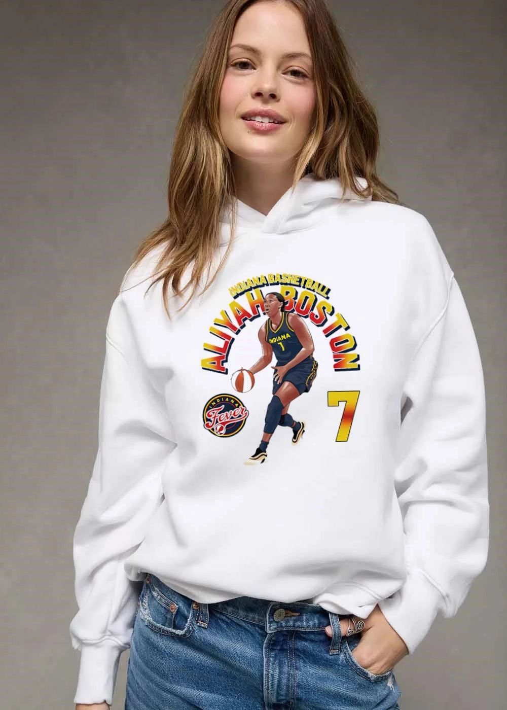 Indiana Fever WNBA Basketball Aliyah Boston 7 Player Illustration Dribbling shirt