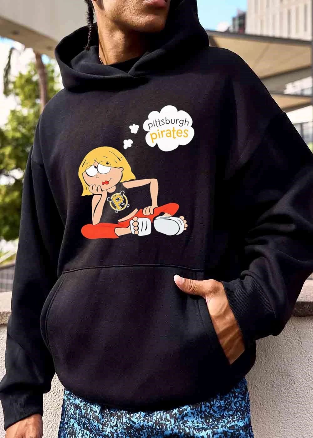 Original Pittsburgh Pirates MLB Cartoon Blonde Girl Sitting Thought Bubble shirt