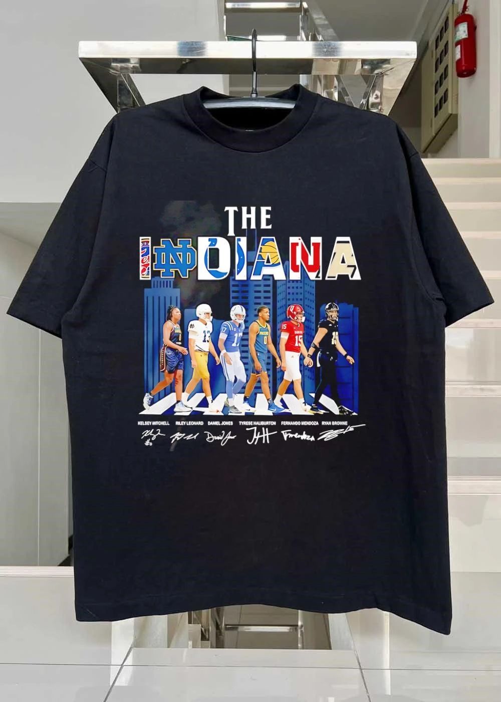 The Indiana Kelsey Mitchell Riley Leonard Roster Athletes Walking Abbey Road Crosswalk shirt