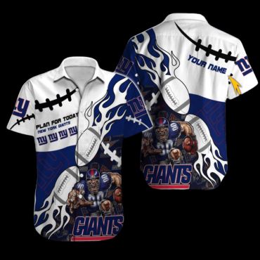Personalized New York Giants Flaming Football Hawaiian Shirt