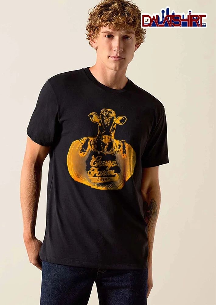 Cruze Farm Dairy Cow Head Hooves Emerging From Glowing Pumpkin Line Art shirt