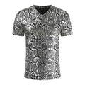 Summer Men Snakeskin Print V Neck Short Sleeve T-Shirt Shiny Color Casual Tops