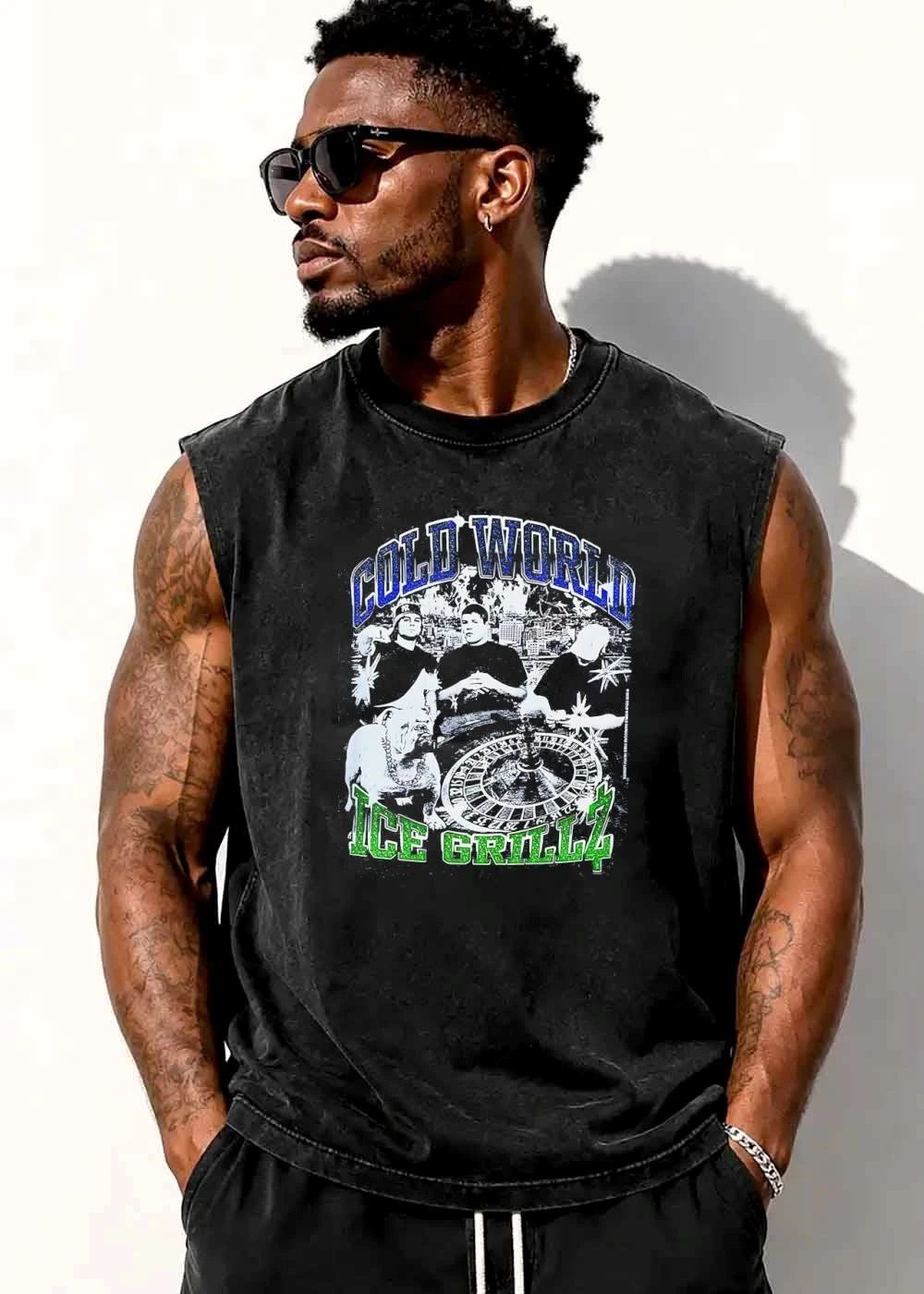 Cold World Ice Grillz Band Members Casino Roulette Wheel Bulldog Halftone shirt