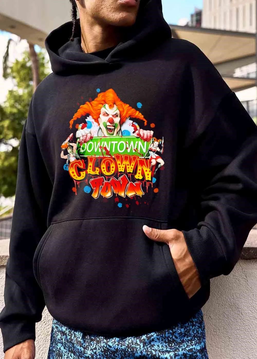 Downtown Clown Town Evil Jester Holding Green Street Sign shirt