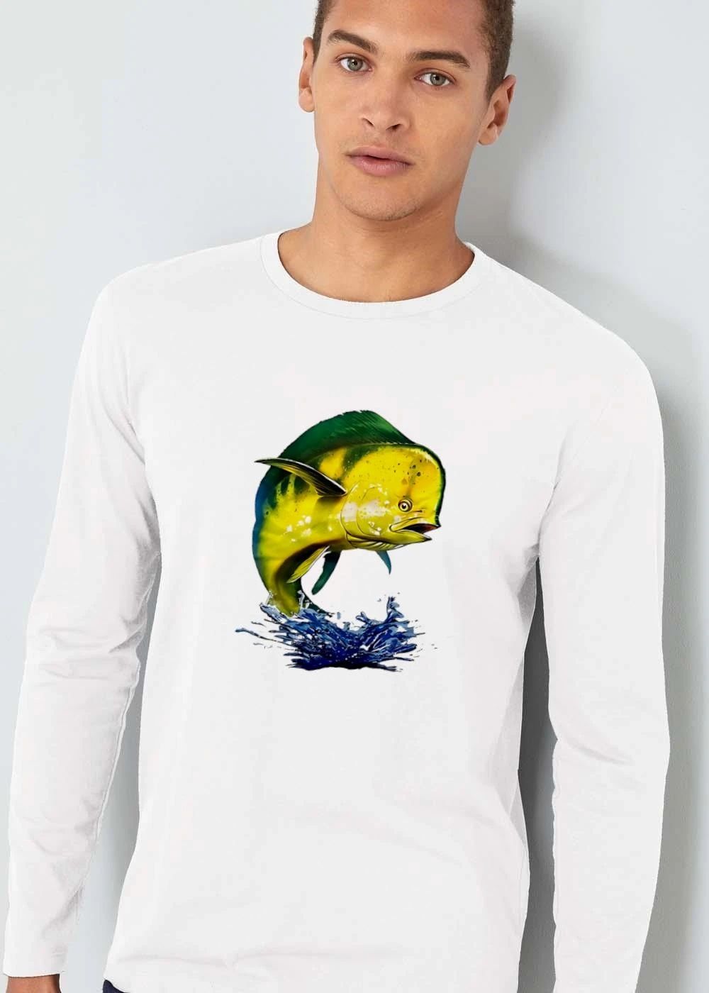 Bright Yellow Green Mahi Jumping Splashing Blue Water shirt