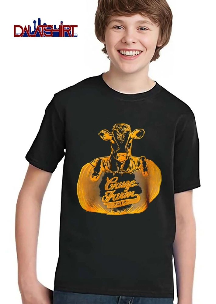 Cruze Farm Dairy Cow Head Hooves Emerging From Glowing Pumpkin Line Art shirt