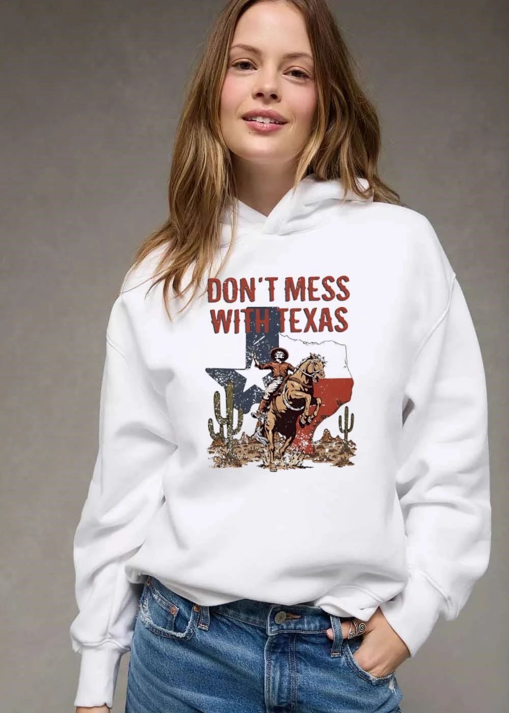 Dont Mess With Texas Cowboy Riding Rearing Horse State Map Desert Cactus Distressed Retro shirt