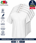 5 x Fruit of the Loom Size M White T Shirts 100% Cotton Plain Tee Men-£3.23 each