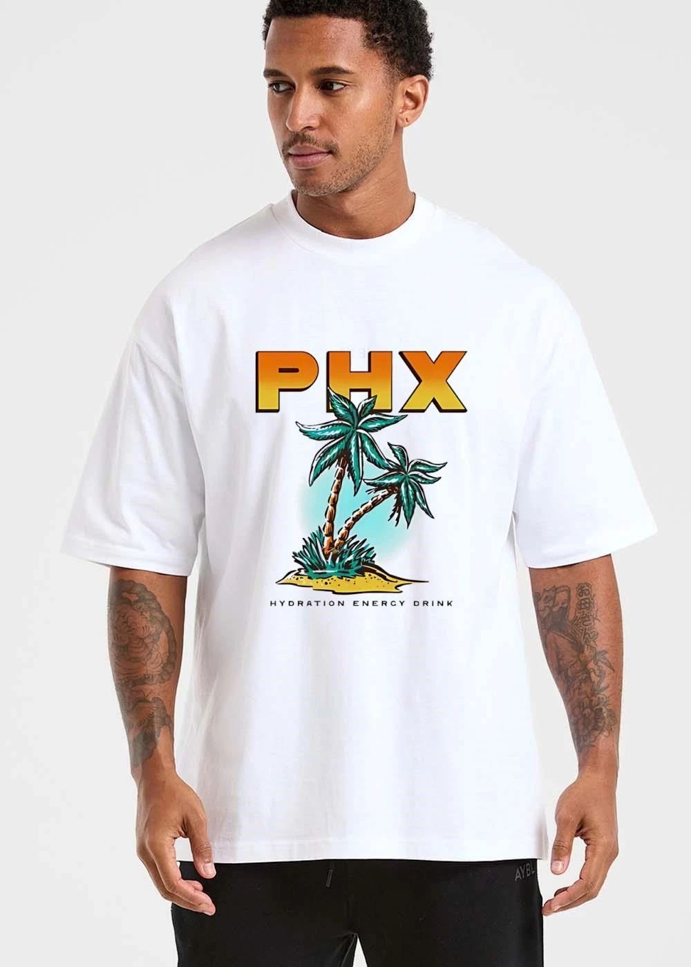Phx Hydration Energy Drink Teal Palm Trees Tropical Sand Island shirt