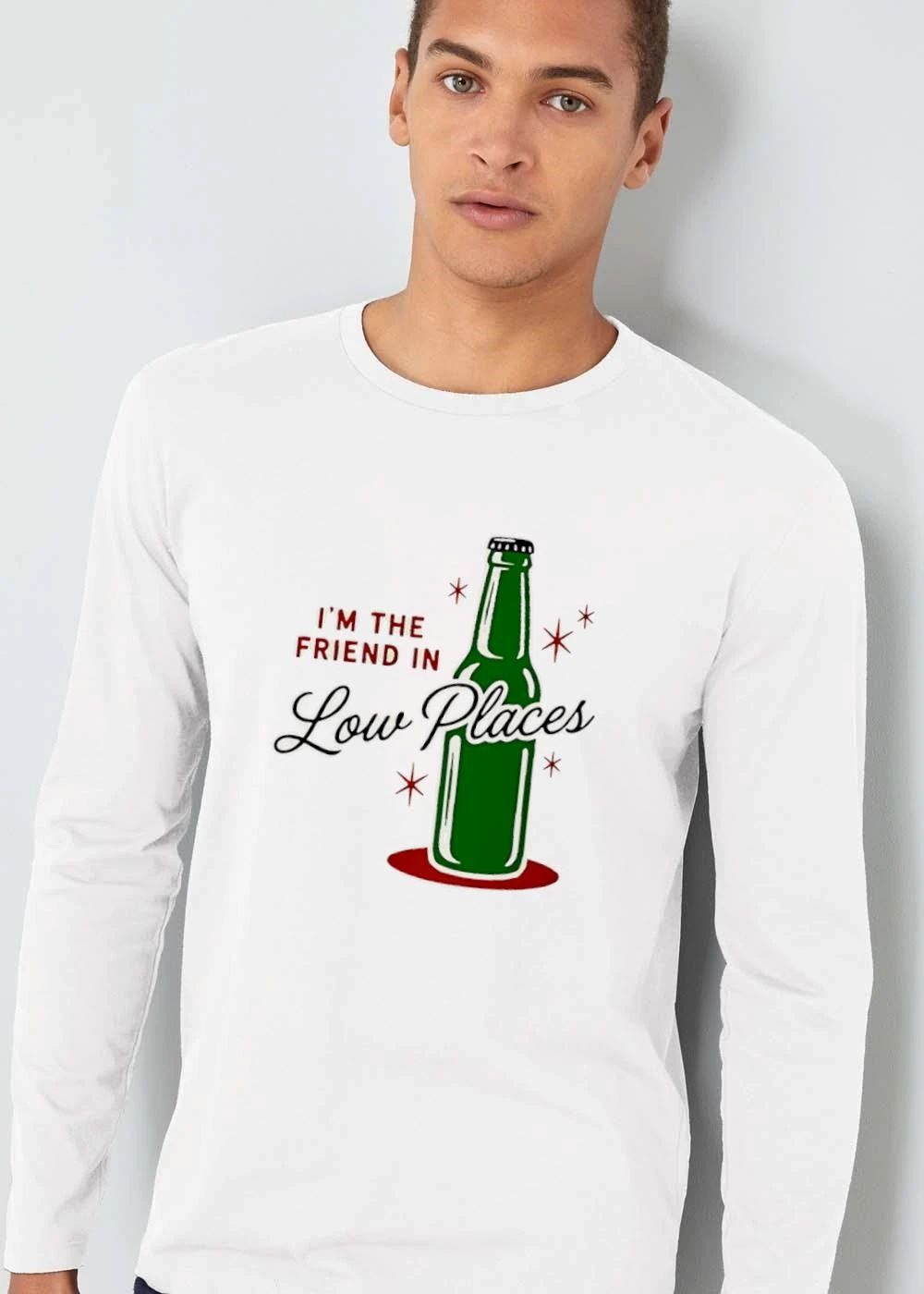 Im The Friend In Low Places Green Beer Bottle Red Base Starbursts shirt