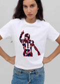 Football Player Silhouette Number 11 Pointing Up Red White Blue Paint Splatter Watercolor shirt