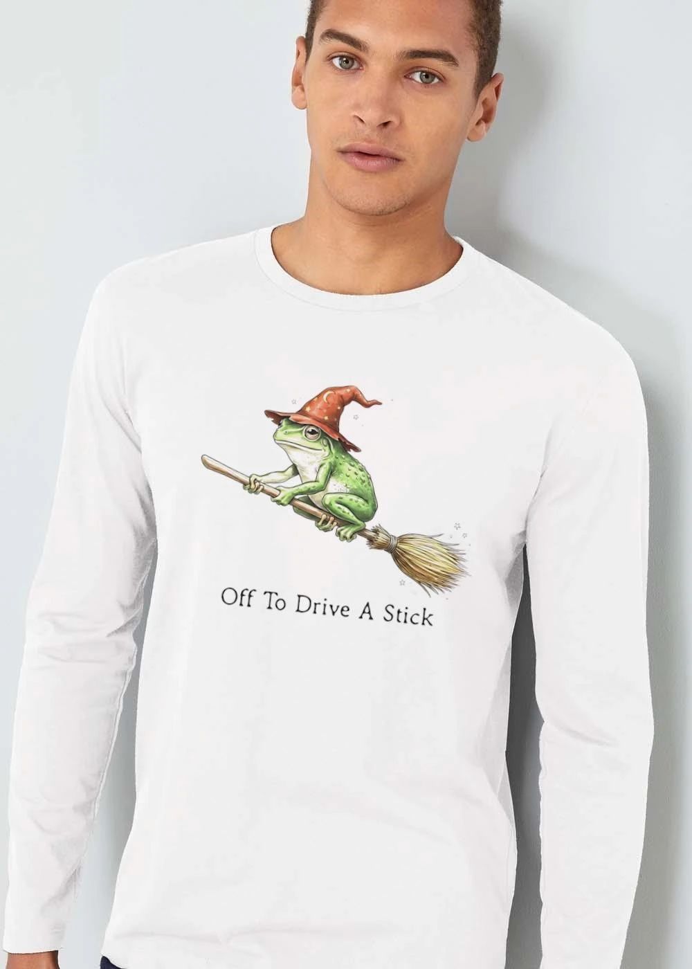 Off To Drive A Stick Green Frog Wizard Riding Flying Broomstick shirt