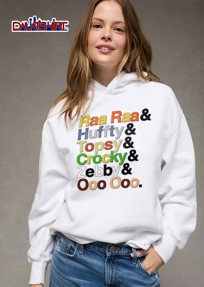 Raa And Huffty Topsy Crocky Zebby Ooo Colorful Stacked Typography Text shirt