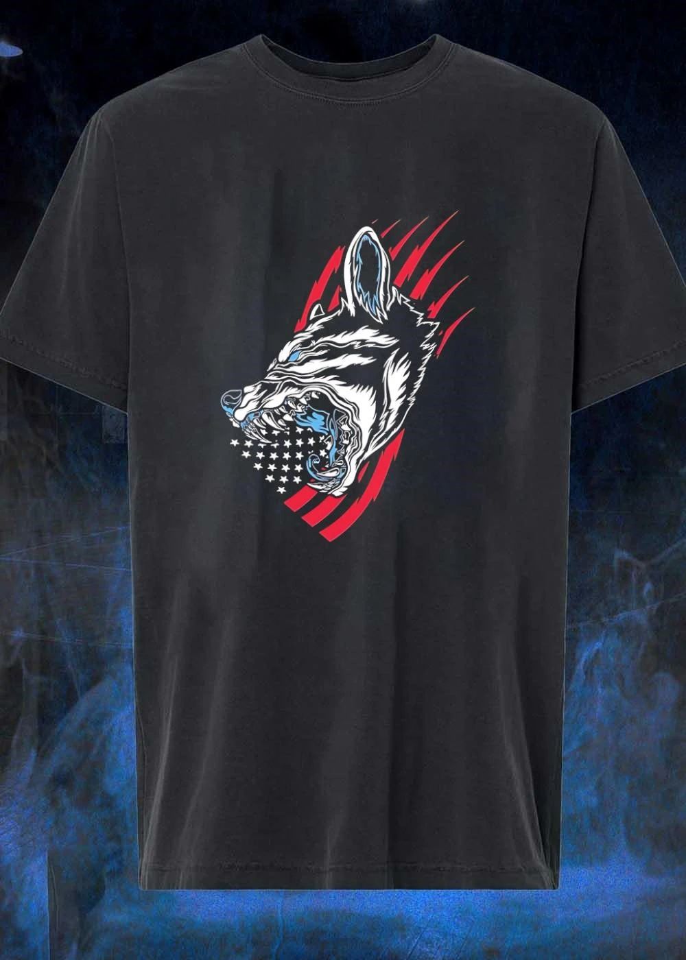 Wolf Snarling with Stars and Stripes T-Shirt