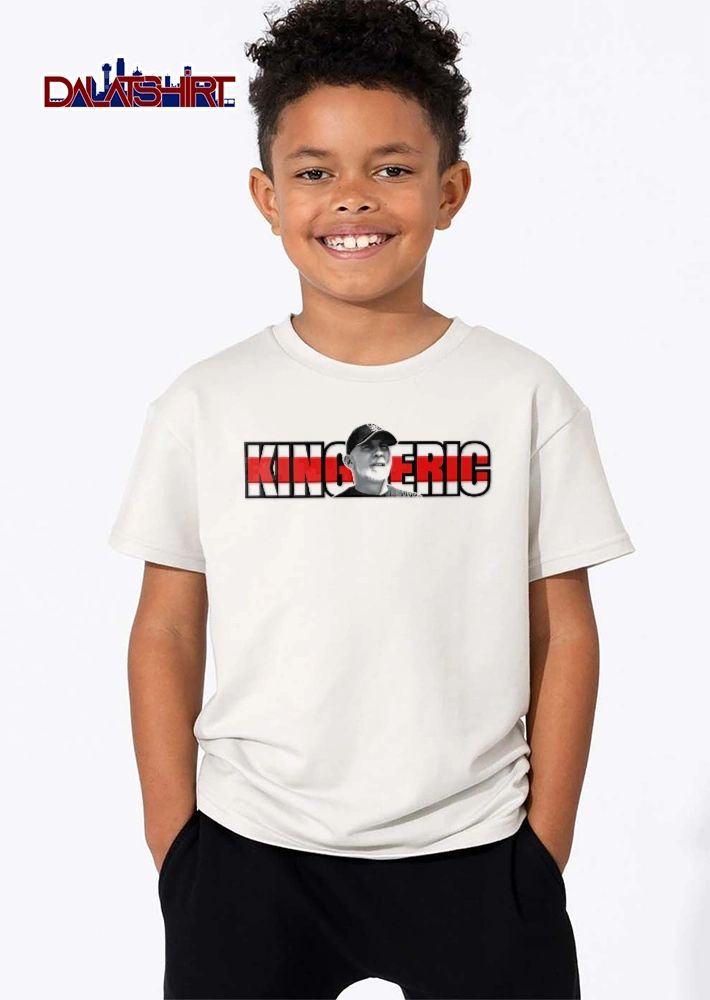King Eric Bearded Man Portrait Baseball Cap Red White Stripe Block Letters shirt