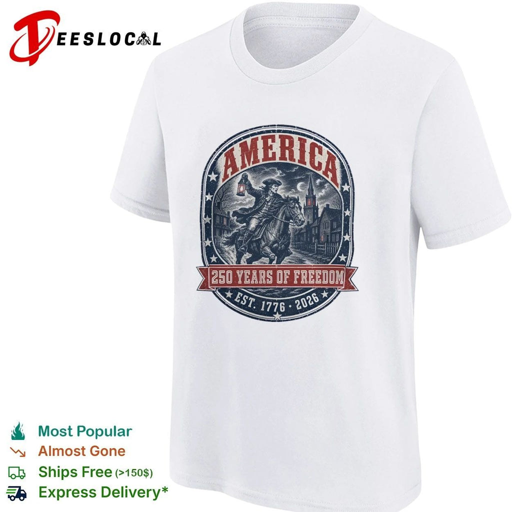 America Paul Revere Midnight Ride 250 Years of Freedom Est 1776 2026 T-shirt
