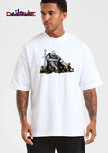 Armored Knight Sitting In Grass Flowers Beside Sword Line Art shirt
