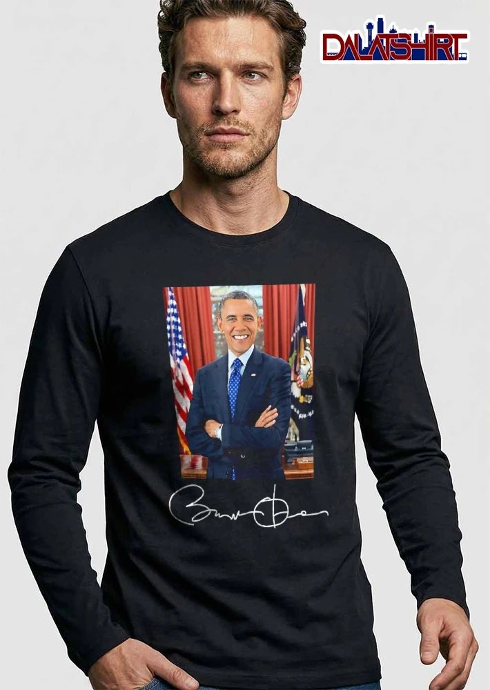 Barack Obama Official Portrait Crossed Arms Oval Office American Flag White Signature shirt