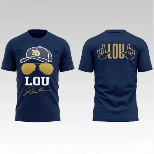2026 Notre Dame Football Lou Holtz Signature Logo Two Sided Shirt