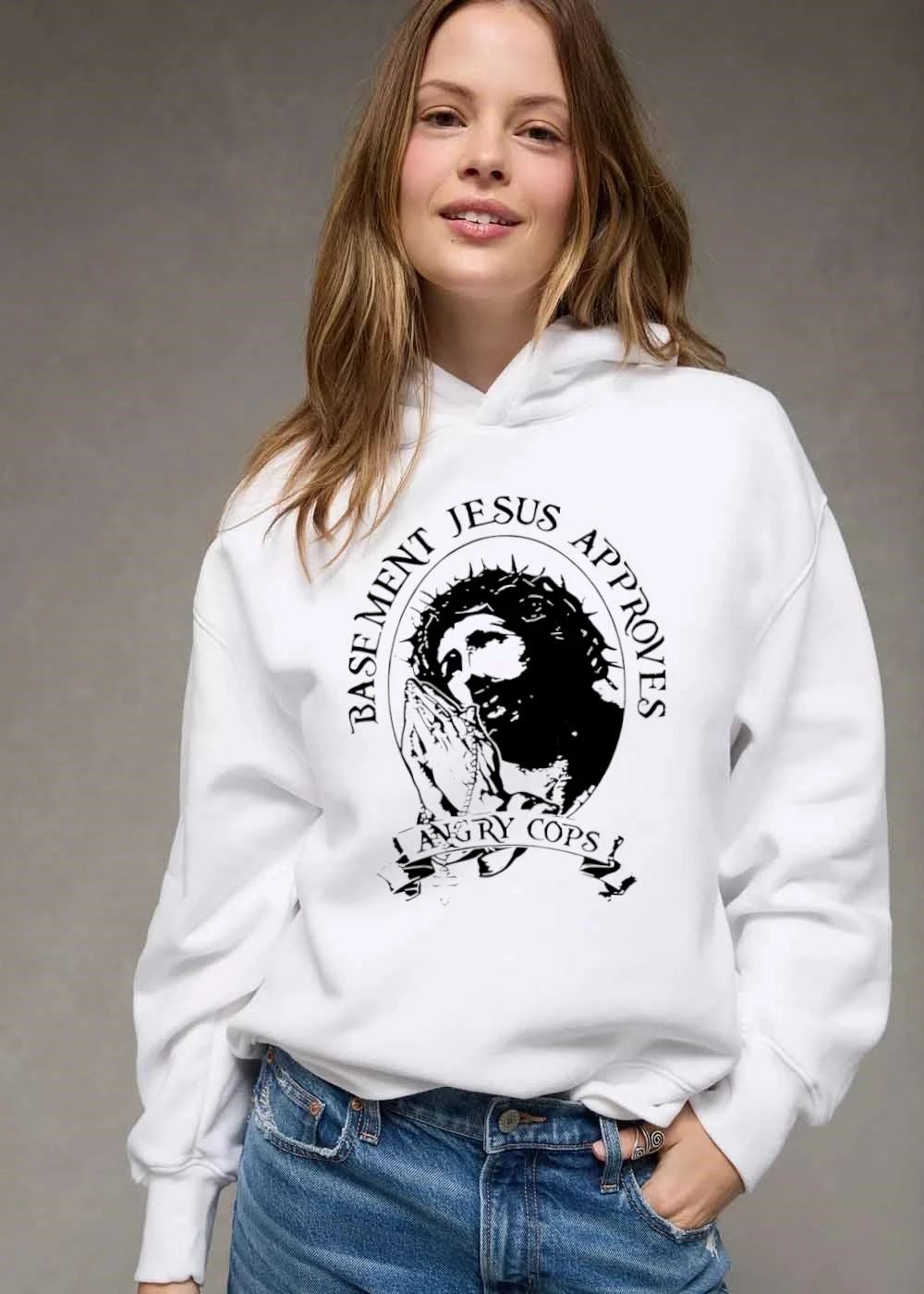 Angry Cops Basement Jesus Approves Crown Thorns Praying shirt