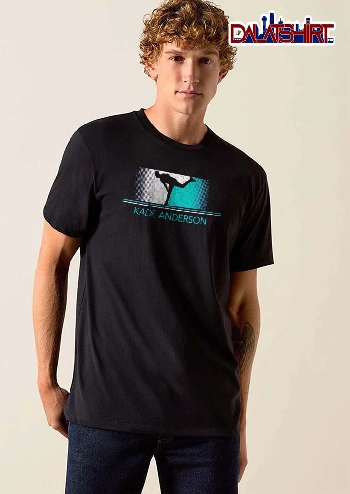 Kade Anderson Baseball Pitcher Silhouette Halftone Teal Background shirt