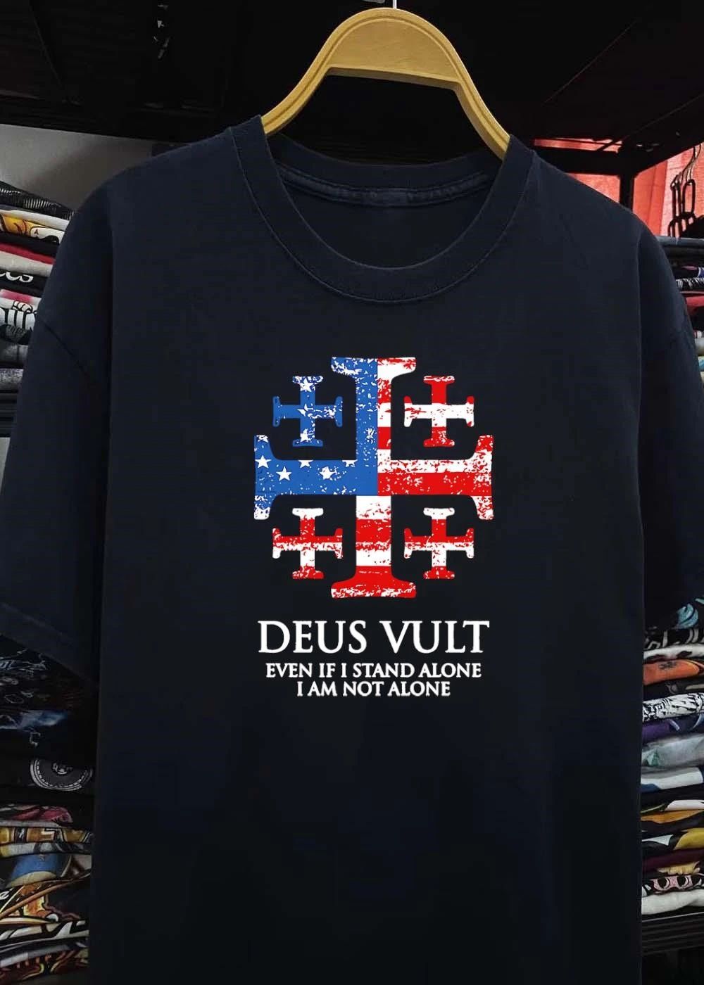 Jerusalem Cross Patriotic Apparel Deus Vult Even If I Stand Alone Shirt